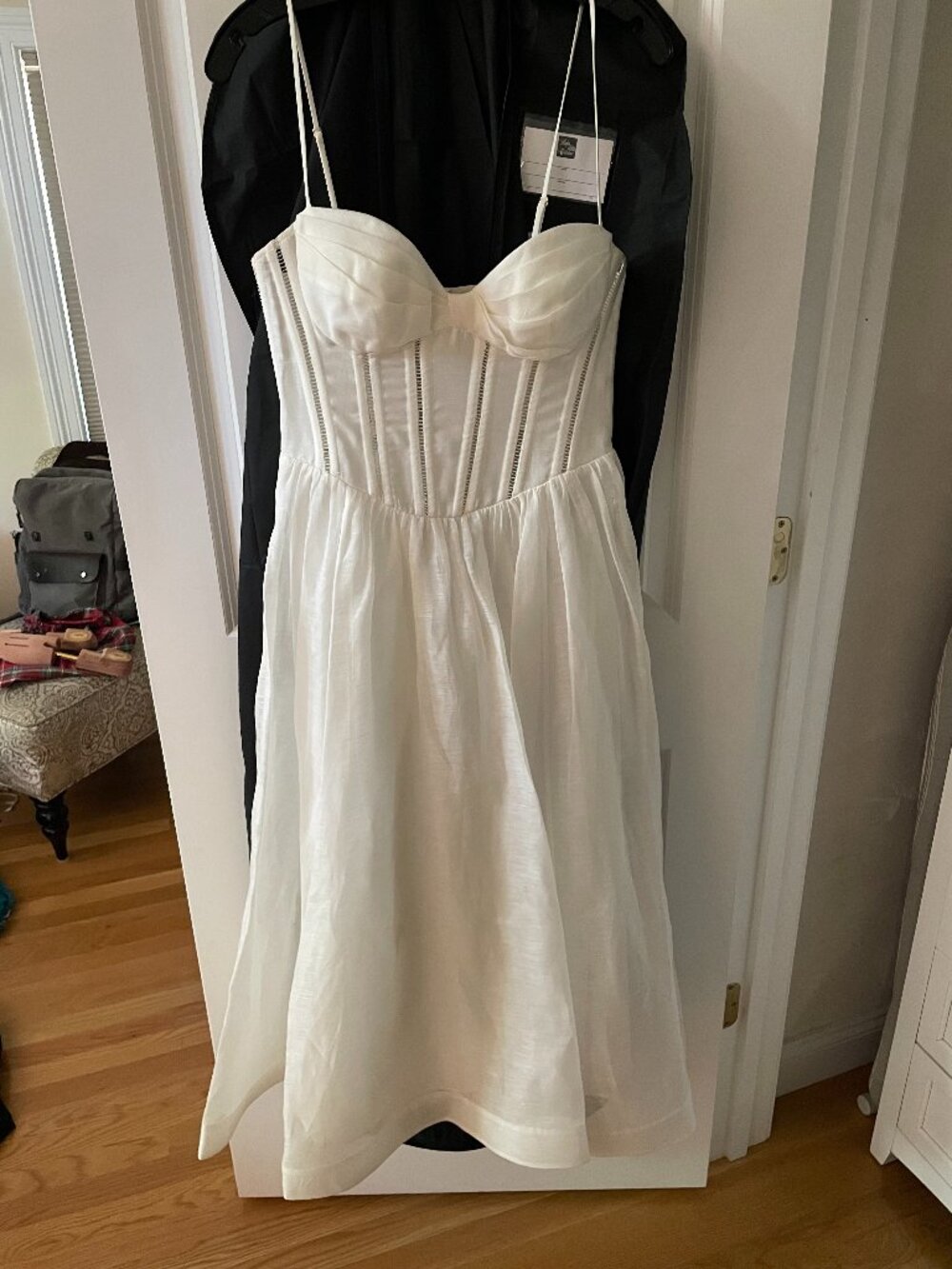 Zimmermann Linen-Silk Luna Corset Midi Dress in Ivory